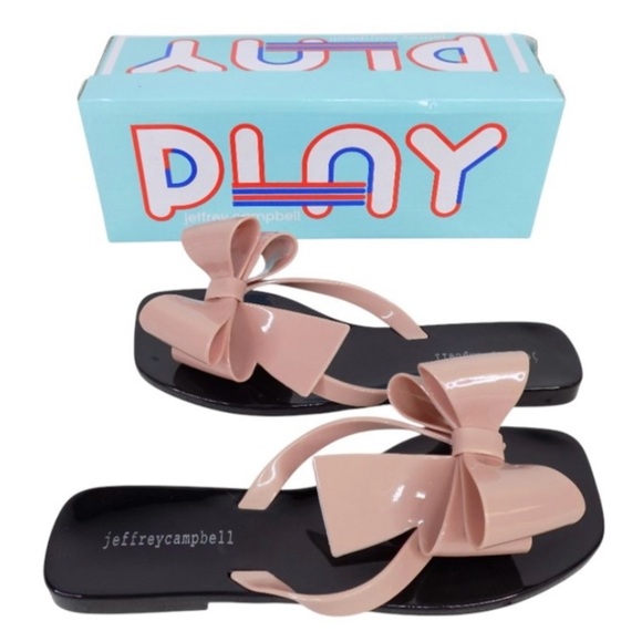 Jeffrey Campbell Sugary Blush Rubber Thong Bow Sandals Size 8 NWB - Picture 1 of 5